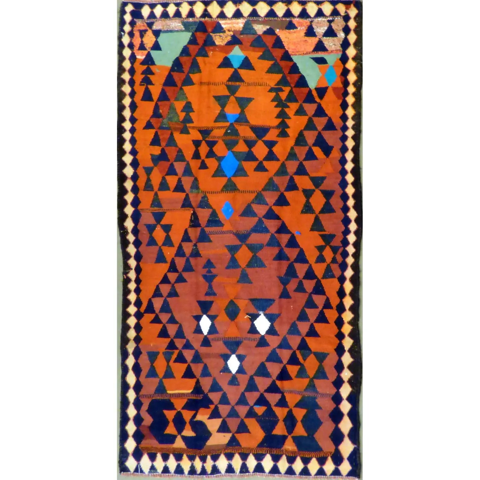 One Of The Kind Authentic Hand-Knotted Sanandaj Vintage Kilim 8'10" X 4'9"
